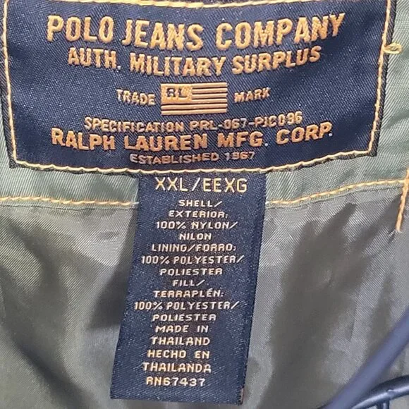 VTG Ralph Lauren Polo Jeans Co. Military Surplus Olive Bomber Jacket Size XXL - Picture 11 of 11